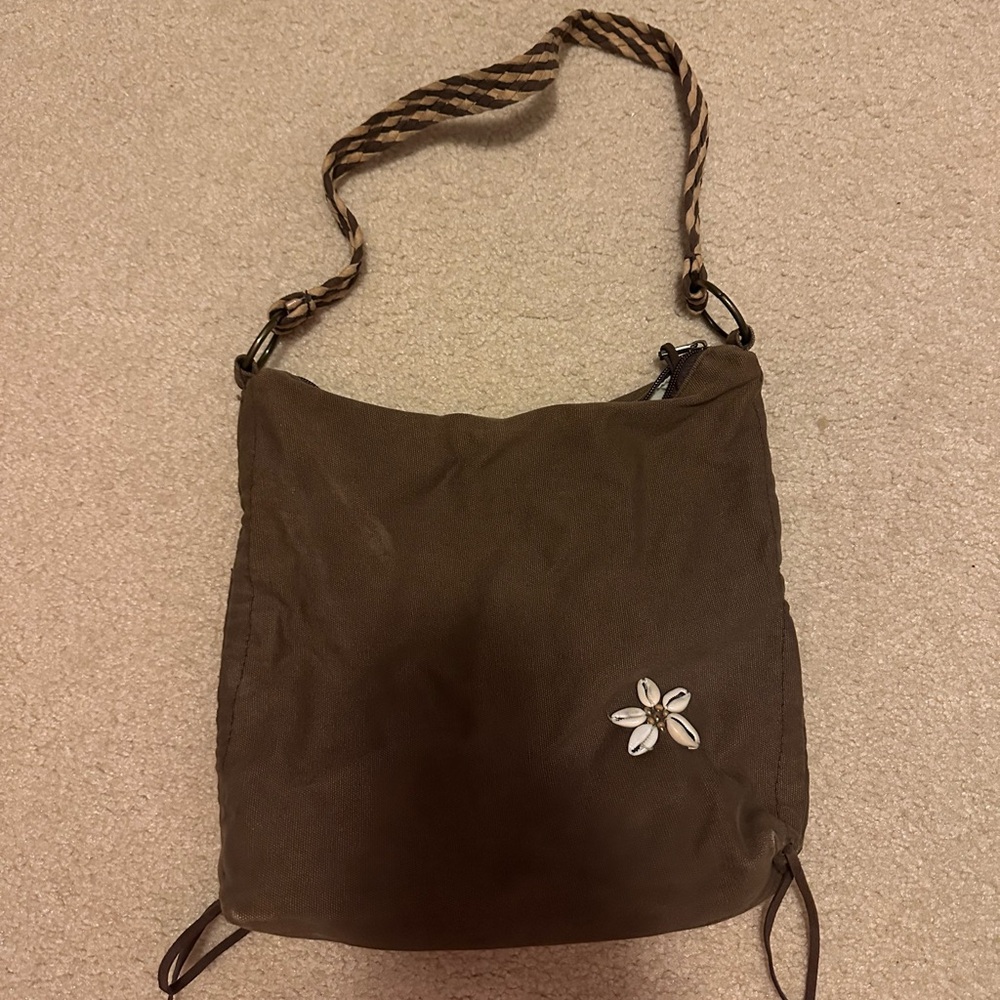 Lilu Brown Bag Purse with Shell Floral Accent
